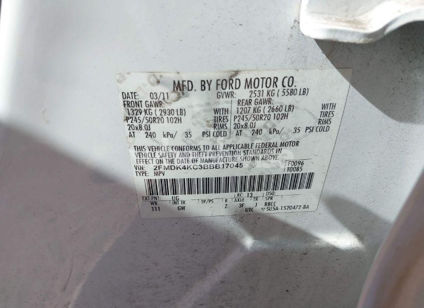 Photo 9 of 2011 Ford Edge LIMITED (VIN 2FMDK4KC3BBB17045)