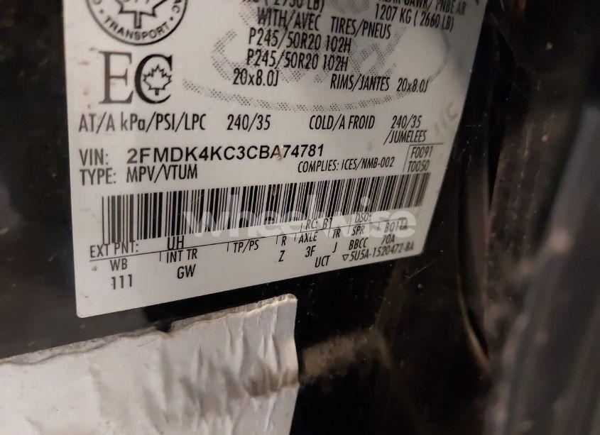 Photo 9 of 2012 Ford Edge LIMITED (VIN 2FMDK4KC3CBA74781)