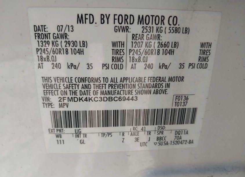 Photo 9 of 2013 Ford Edge LIMITED (VIN 2FMDK4KC3DBC69443)