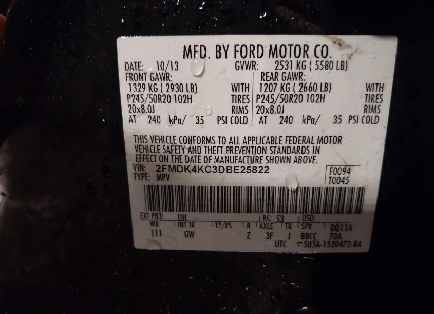 Photo 9 of 2013 Ford Edge LIMITED (VIN 2FMDK4KC3DBE25822)
