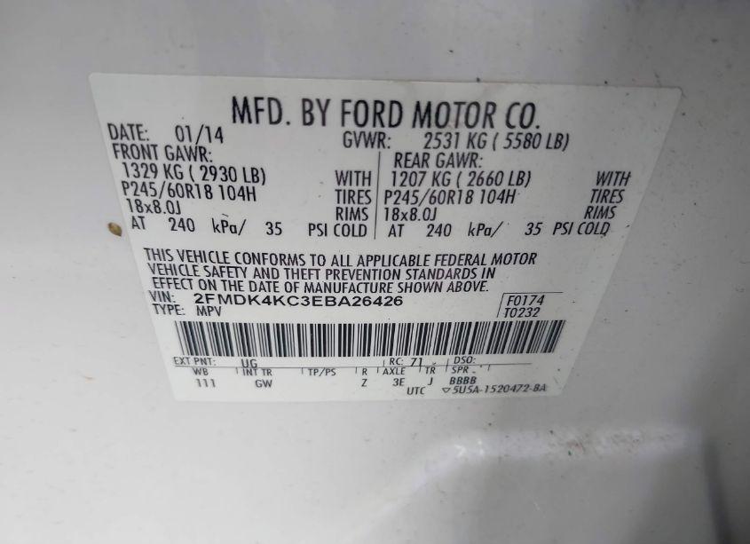 Photo 9 of 2014 Ford Edge LIMITED (VIN 2FMDK4KC3EBA26426)