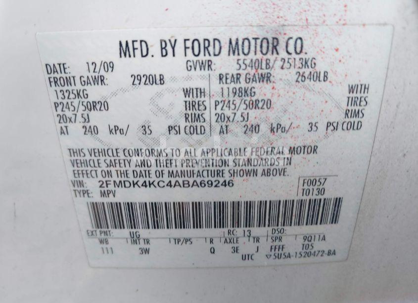 Photo 9 of 2010 Ford Edge LIMITED (VIN 2FMDK4KC4ABA69246)