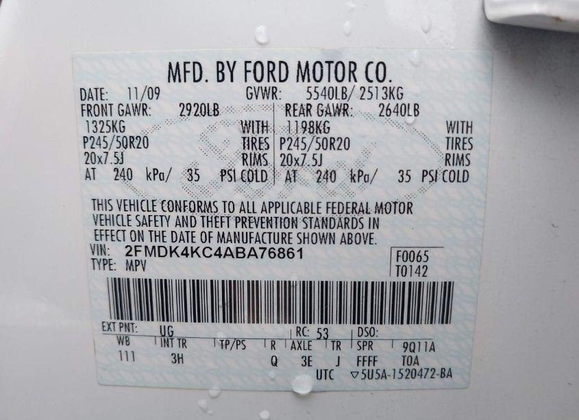 Photo 9 of 2010 Ford Edge LIMITED (VIN 2FMDK4KC4ABA76861)