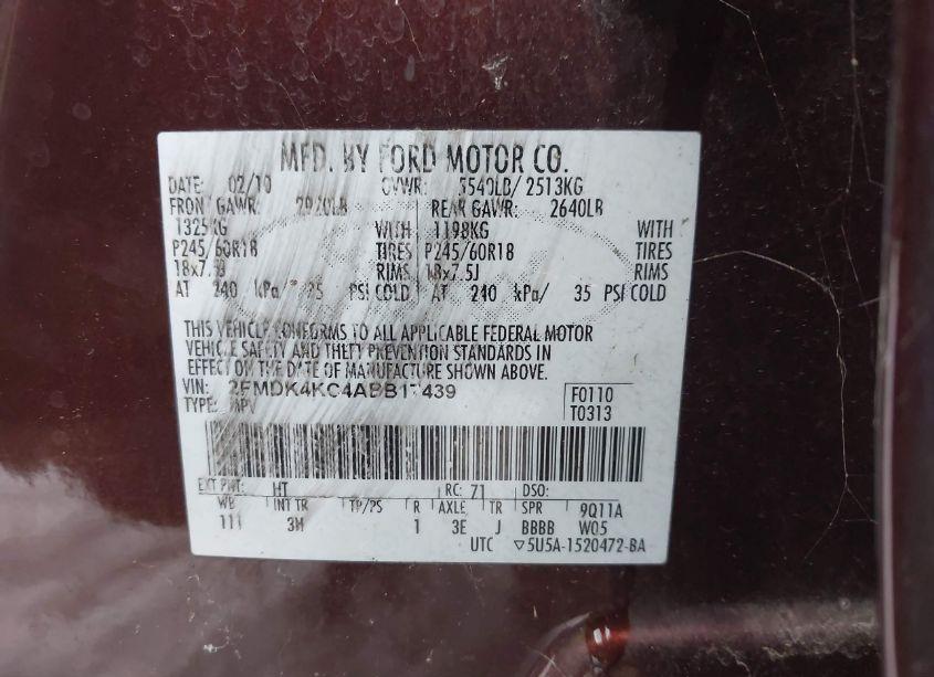 Photo 9 of 2010 Ford Edge LIMITED (VIN 2FMDK4KC4ABB17439)