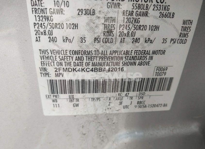 Photo 9 of 2011 Ford Edge LIMITED (VIN 2FMDK4KC4BBA42016)