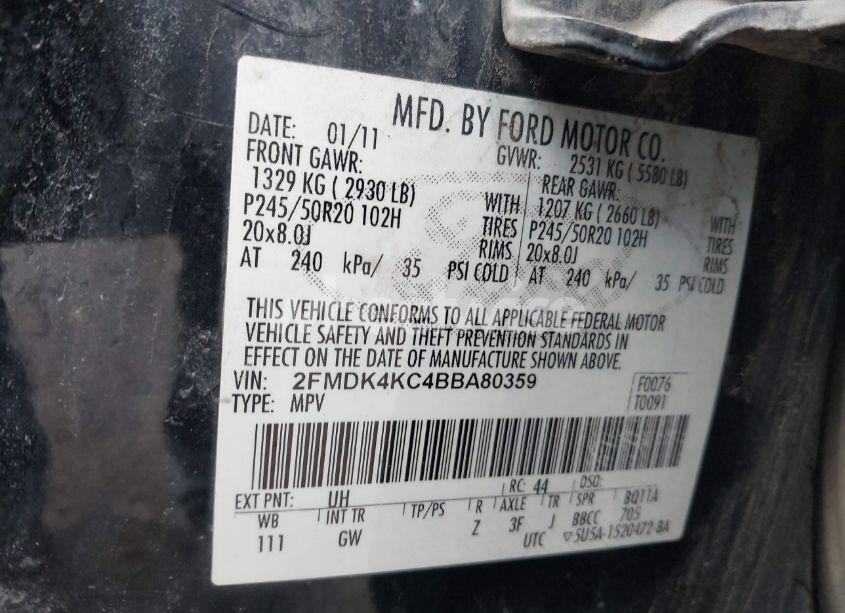 Photo 9 of 2011 Ford Edge LIMITED (VIN 2FMDK4KC4BBA80359)