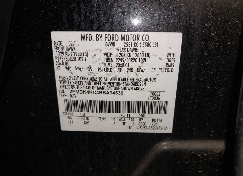 Photo 9 of 2011 Ford Edge LIMITED (VIN 2FMDK4KC4BBA94536)