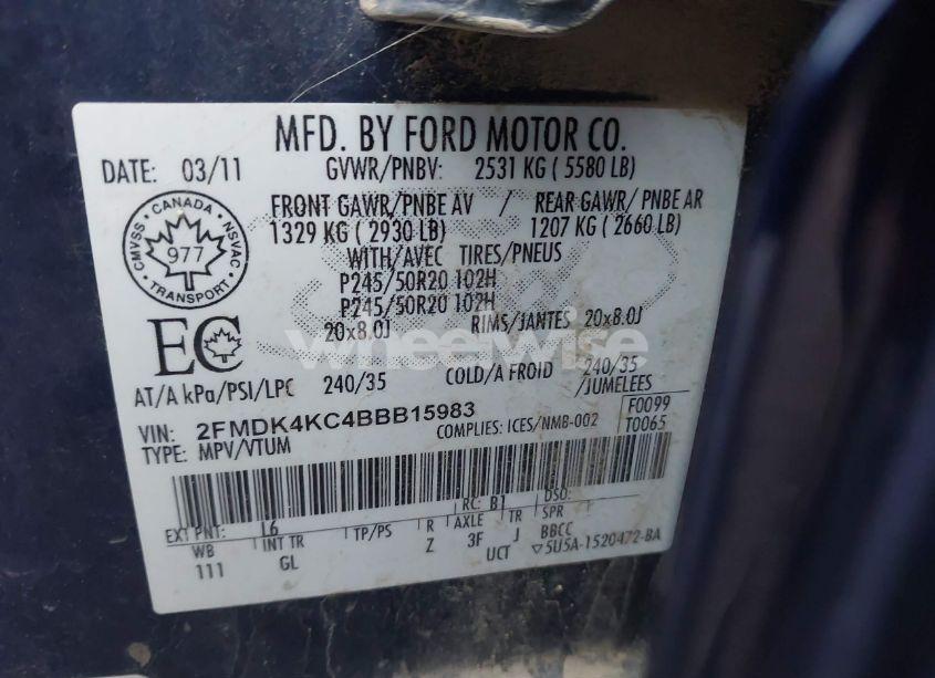 Photo 9 of 2011 Ford Edge LIMITED (VIN 2FMDK4KC4BBB15983)