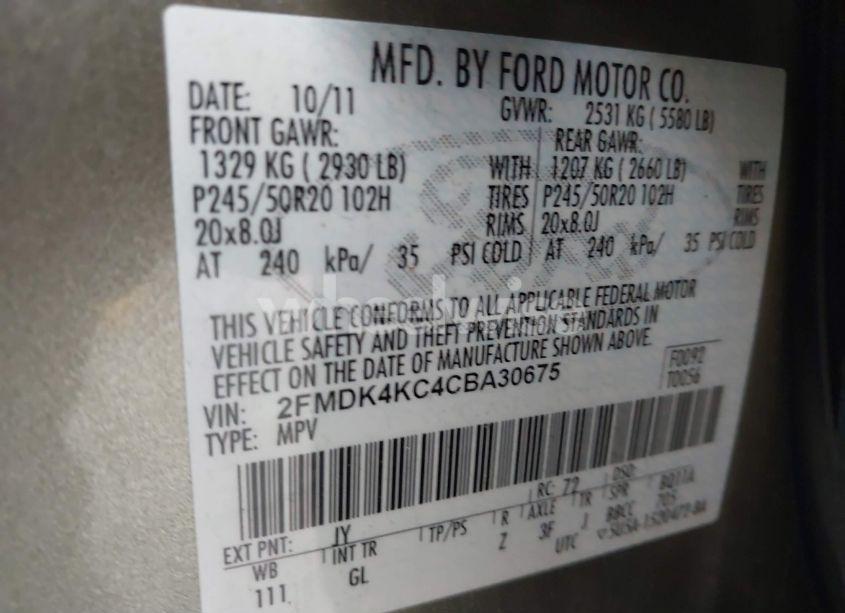Photo 9 of 2012 Ford Edge LIMITED (VIN 2FMDK4KC4CBA30675)
