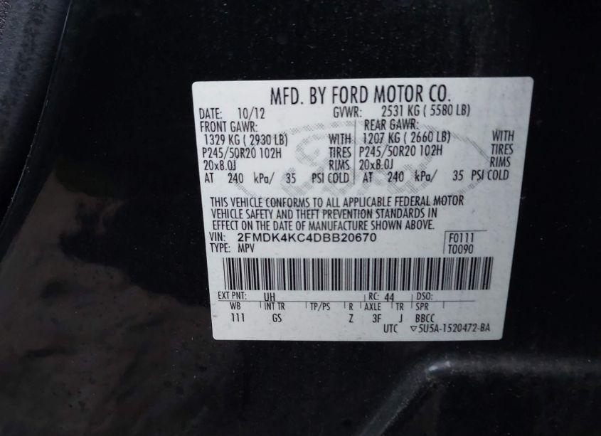 Photo 9 of 2013 Ford Edge LIMITED (VIN 2FMDK4KC4DBB20670)