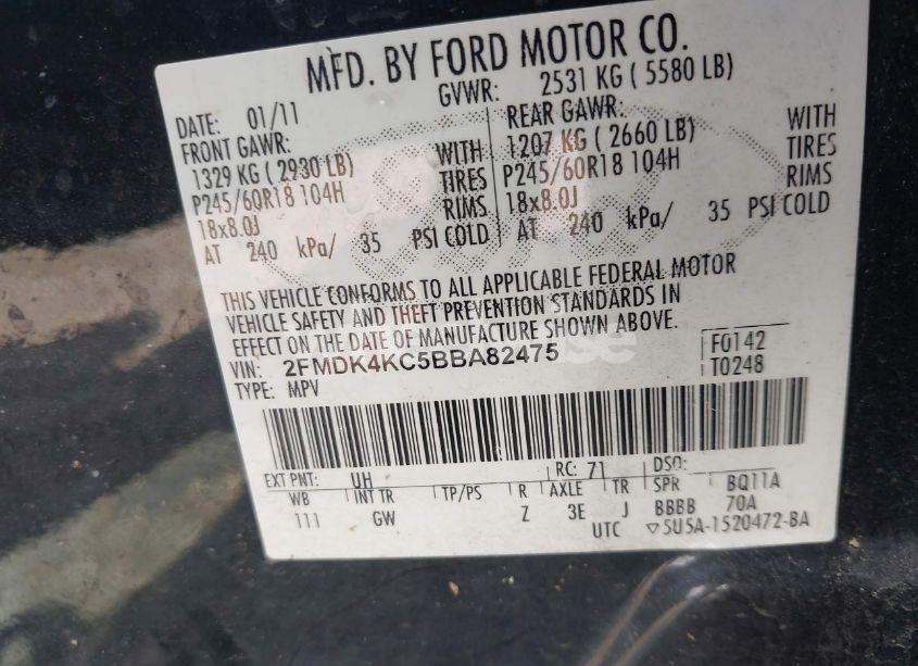 Photo 9 of 2011 Ford Edge LIMITED (VIN 2FMDK4KC5BBA82475)