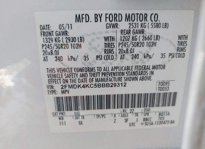 Photo 9 of 2011 Ford Edge LIMITED (VIN 2FMDK4KC5BBB29312)