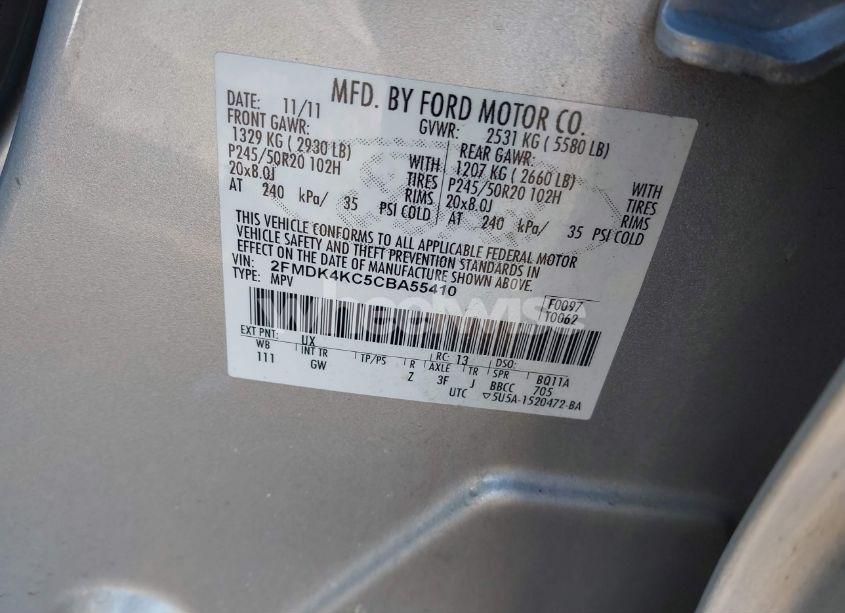 Photo 9 of 2012 Ford Edge LIMITED (VIN 2FMDK4KC5CBA55410)