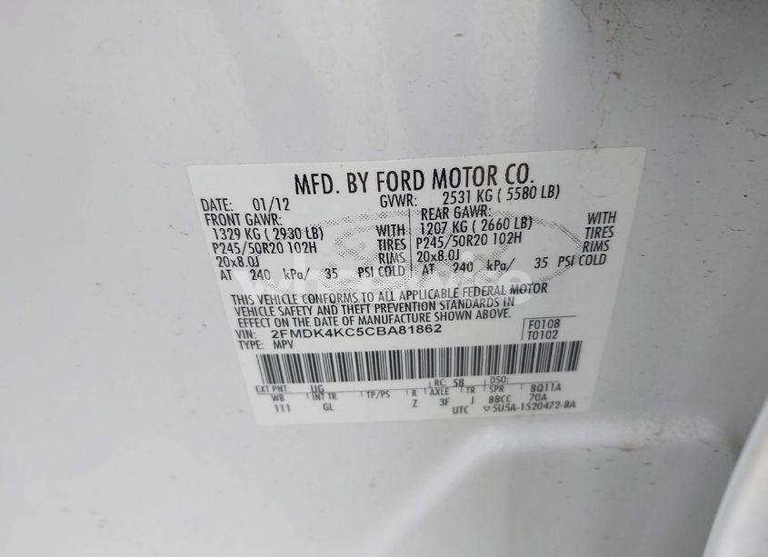 Photo 9 of 2012 Ford Edge LIMITED (VIN 2FMDK4KC5CBA81862)