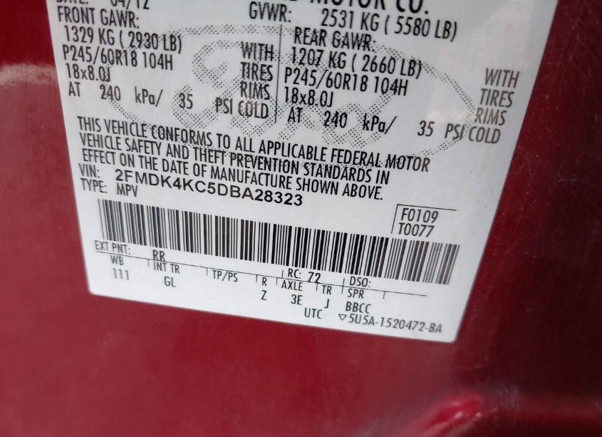 Photo 9 of 2013 Ford Edge LIMITED (VIN 2FMDK4KC5DBA28323)
