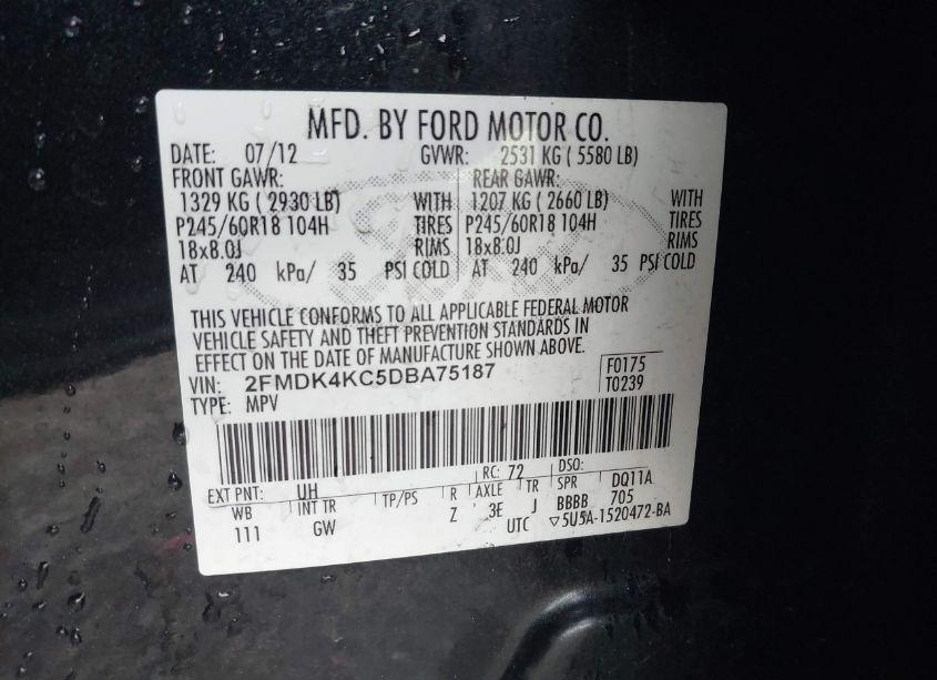 Photo 9 of 2013 Ford Edge LIMITED (VIN 2FMDK4KC5DBA75187)