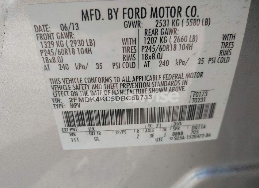 Photo 9 of 2013 Ford Edge LIMITED (VIN 2FMDK4KC5DBC50733)