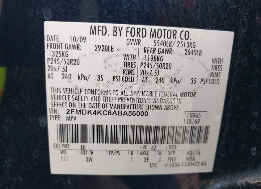 Photo 9 of 2010 Ford Edge LIMITED (VIN 2FMDK4KC6ABA56000)