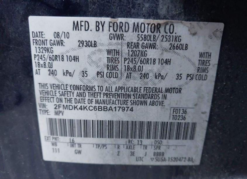 Photo 9 of 2011 Ford Edge LIMITED (VIN 2FMDK4KC6BBA17974)