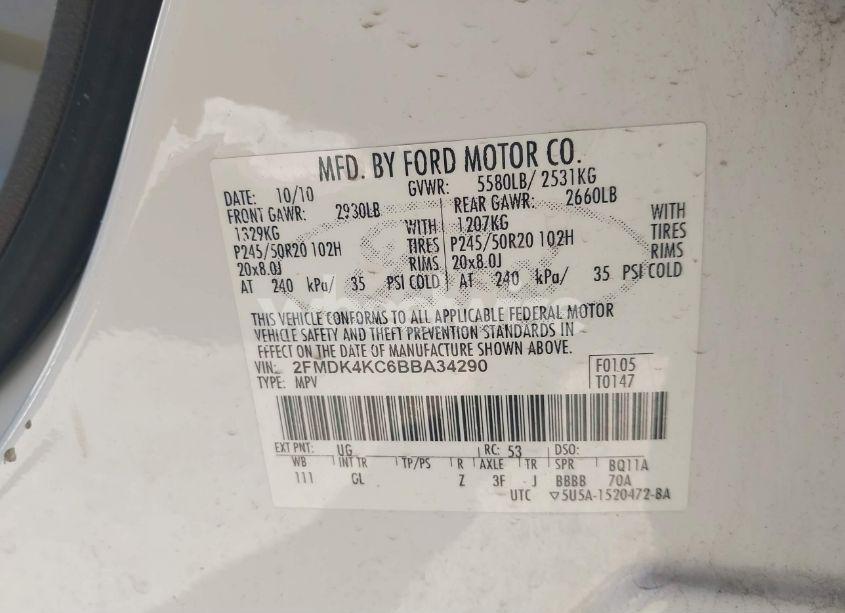 Photo 9 of 2011 Ford Edge LIMITED (VIN 2FMDK4KC6BBA34290)