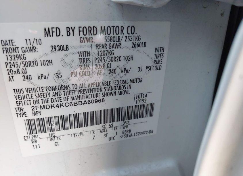 Photo 9 of 2011 Ford Edge LIMITED (VIN 2FMDK4KC6BBA60968)