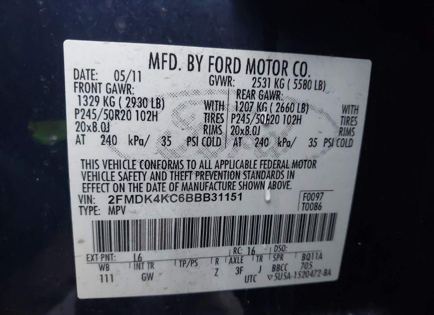 Photo 9 of 2011 Ford Edge LIMITED (VIN 2FMDK4KC6BBB31151)