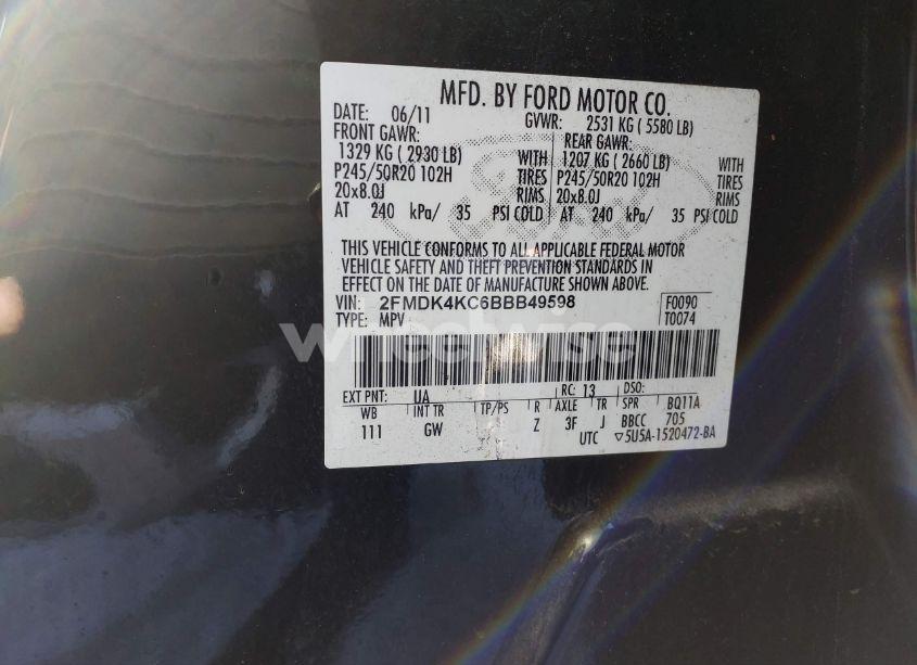 Photo 9 of 2011 Ford Edge LIMITED (VIN 2FMDK4KC6BBB49598)