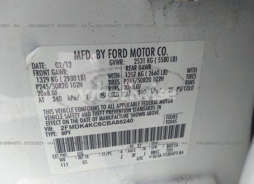 Photo 9 of 2012 Ford Edge LIMITED (VIN 2FMDK4KC6CBA88240)