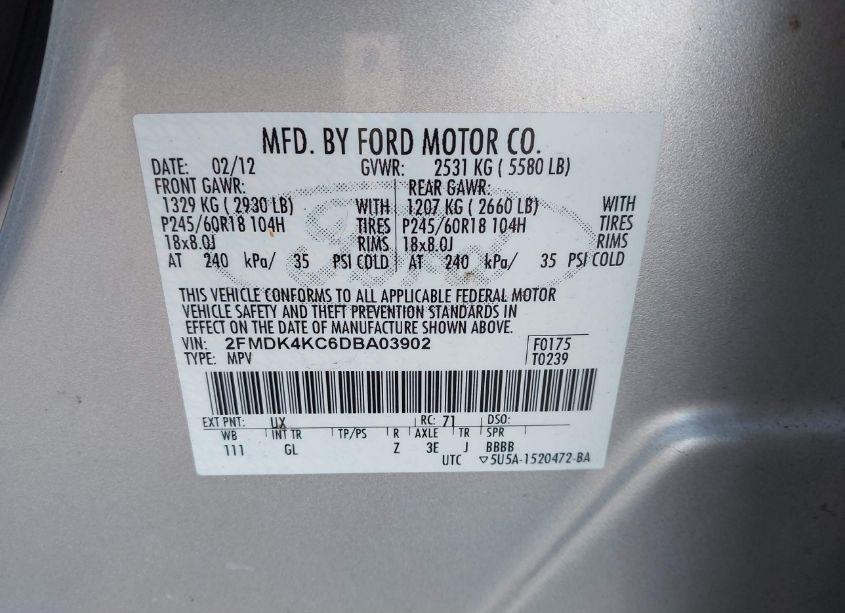 Photo 9 of 2013 Ford Edge LIMITED (VIN 2FMDK4KC6DBA03902)