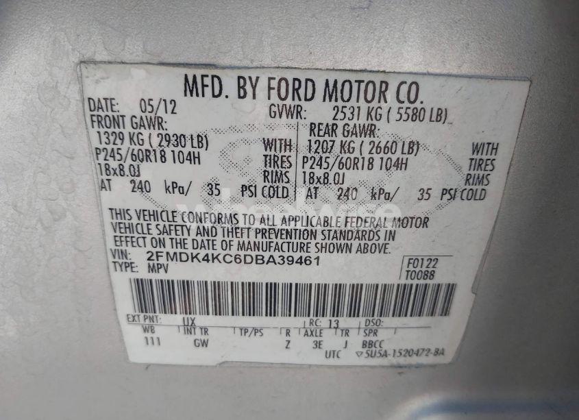 Photo 9 of 2013 Ford Edge LIMITED (VIN 2FMDK4KC6DBA39461)
