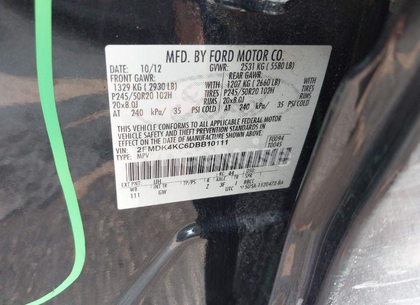 Photo 9 of 2013 Ford Edge LIMITED (VIN 2FMDK4KC6DBB10111)