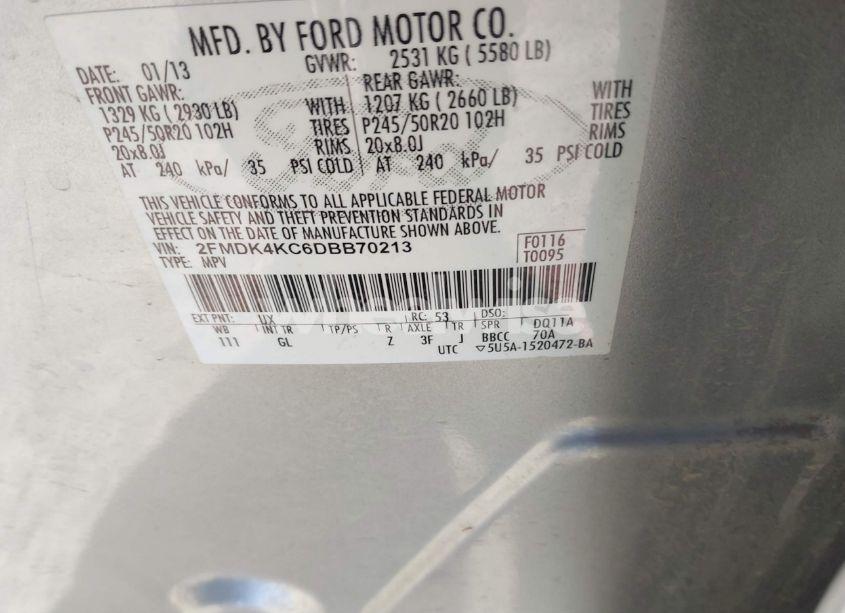 Photo 9 of 2013 Ford Edge LIMITED (VIN 2FMDK4KC6DBB70213)