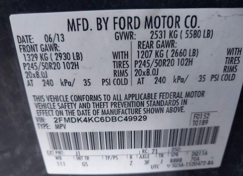 Photo 9 of 2013 Ford Edge LIMITED (VIN 2FMDK4KC6DBC49929)