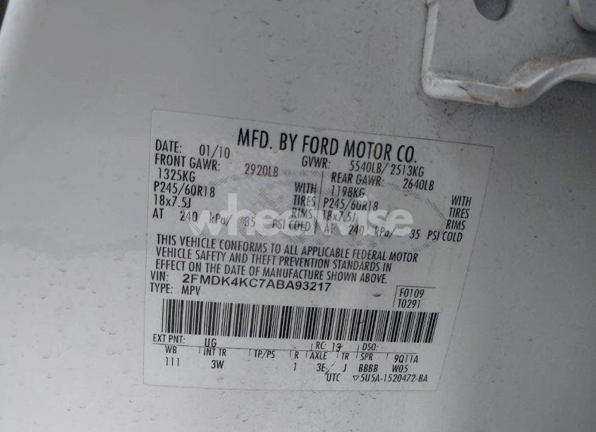 Photo 9 of 2010 Ford Edge LIMITED (VIN 2FMDK4KC7ABA93217)