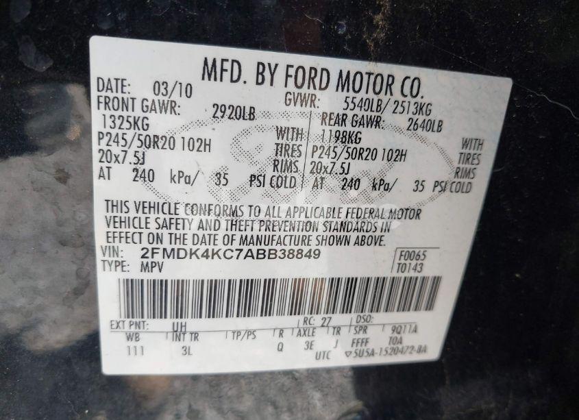 Photo 9 of 2010 Ford Edge LIMITED (VIN 2FMDK4KC7ABB38849)