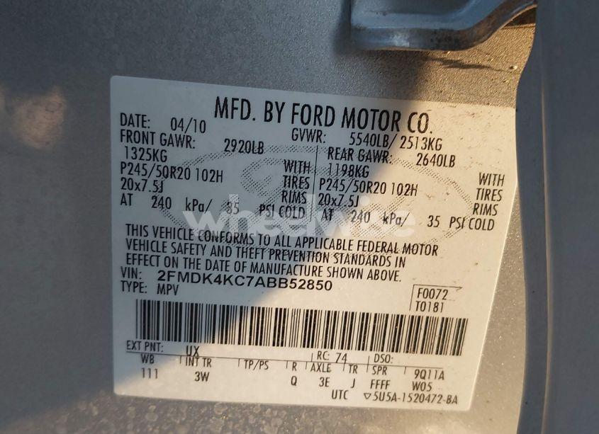 Photo 9 of 2010 Ford Edge LIMITED (VIN 2FMDK4KC7ABB52850)