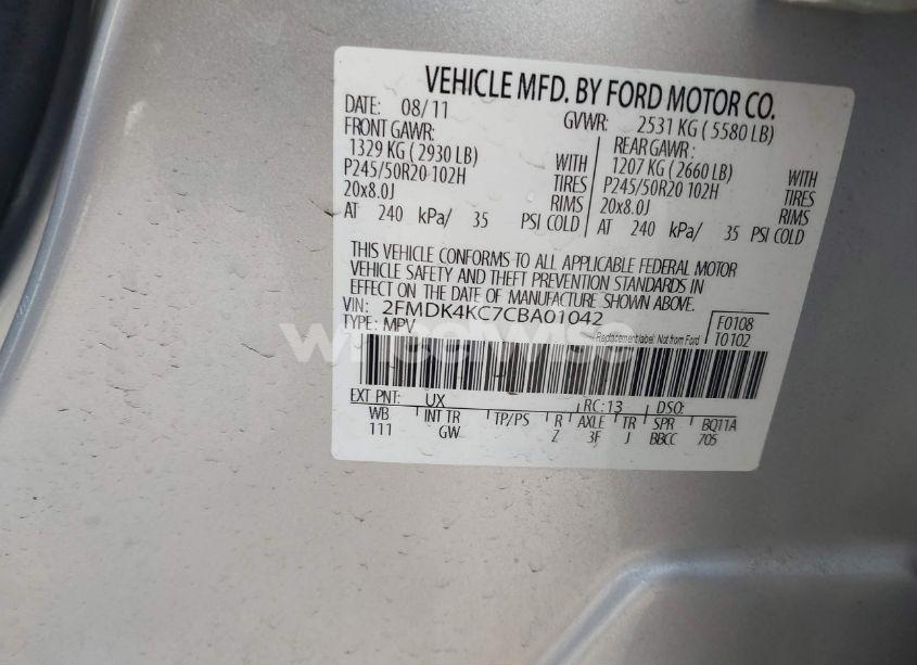 Photo 9 of 2012 Ford Edge LIMITED (VIN 2FMDK4KC7CBA01042)