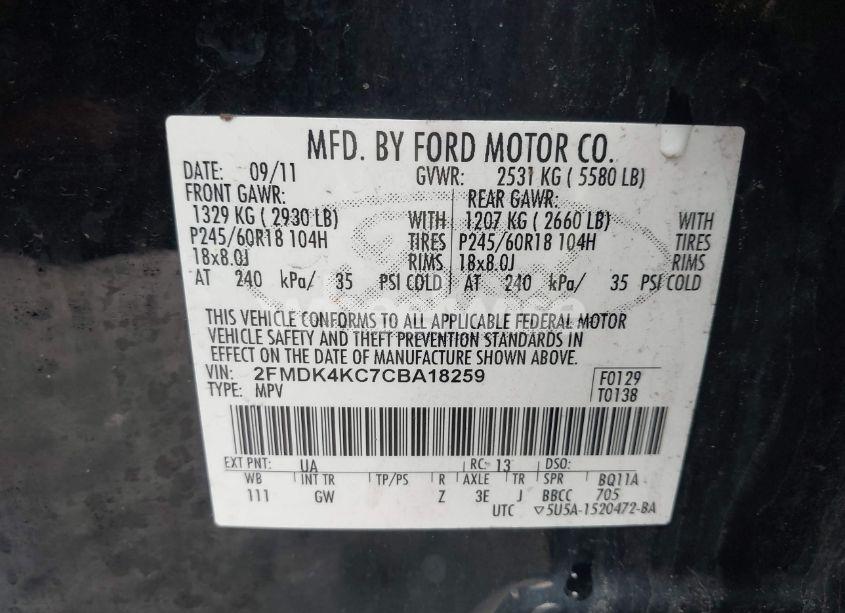 Photo 9 of 2012 Ford Edge LIMITED (VIN 2FMDK4KC7CBA18259)