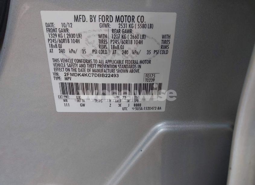 Photo 9 of 2013 Ford Edge LIMITED (VIN 2FMDK4KC7DBB22493)