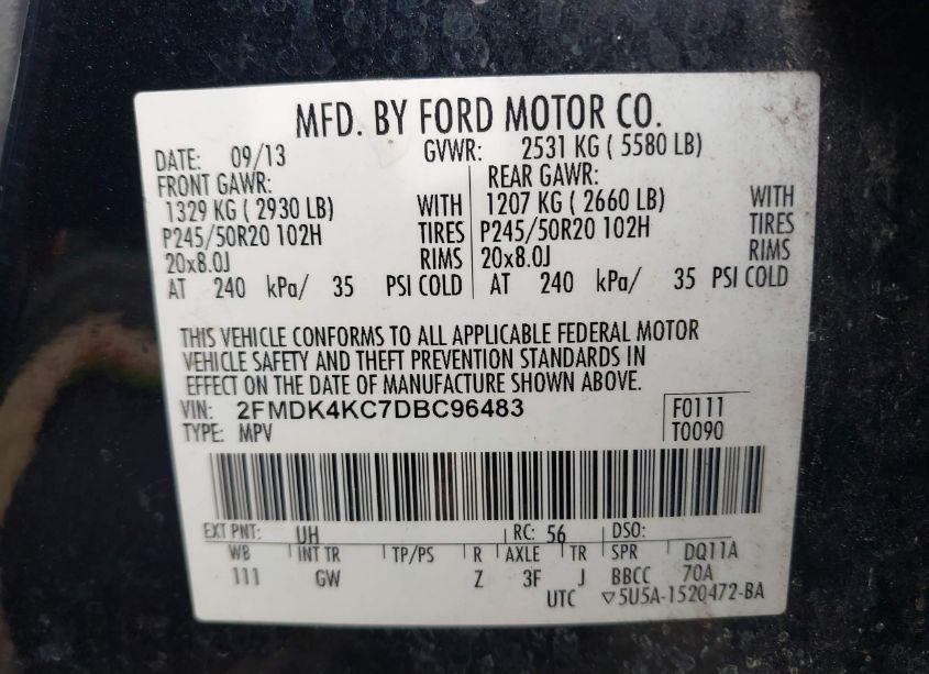 Photo 9 of 2013 Ford Edge LIMITED (VIN 2FMDK4KC7DBC96483)