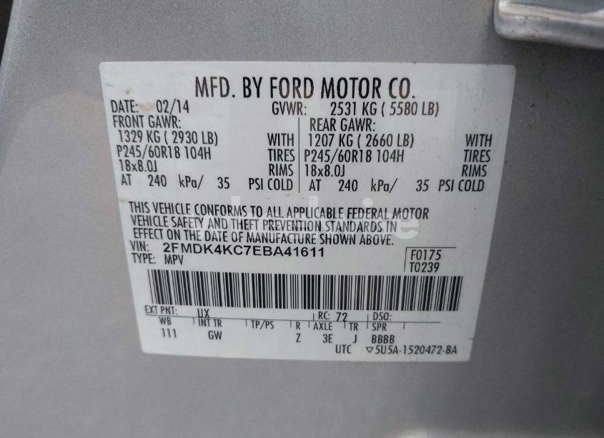 Photo 9 of 2014 Ford Edge LIMITED (VIN 2FMDK4KC7EBA41611)