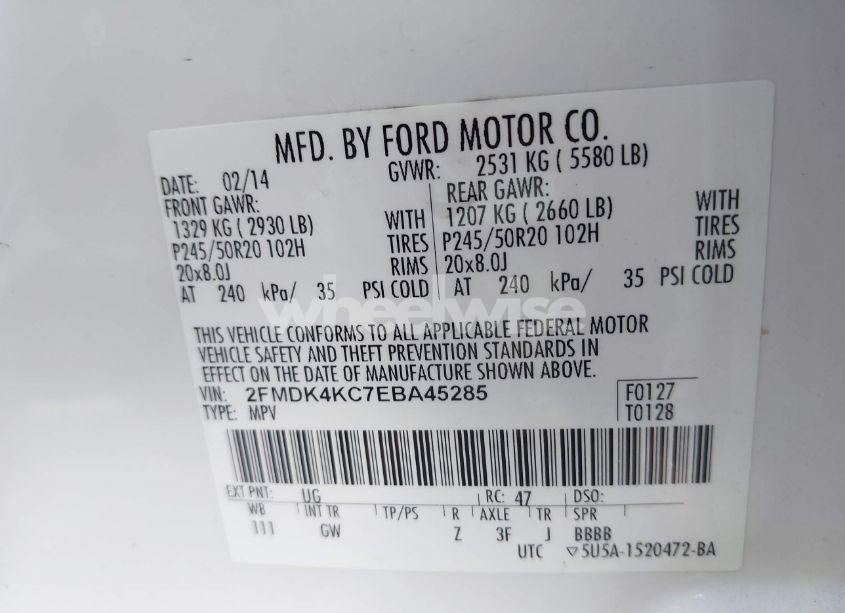 Photo 9 of 2014 Ford Edge LIMITED (VIN 2FMDK4KC7EBA45285)