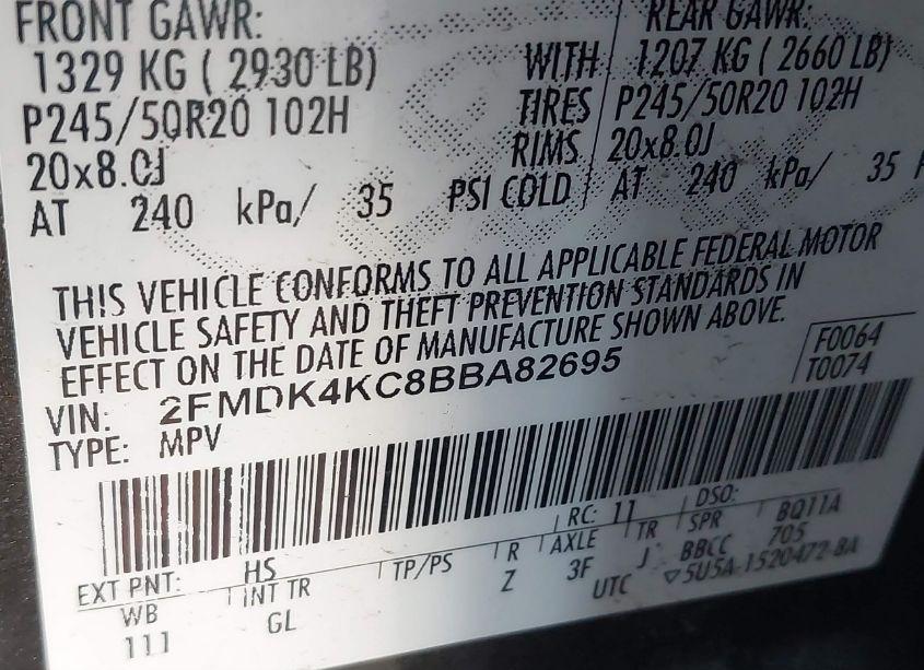 Photo 9 of 2011 Ford Edge LIMITED (VIN 2FMDK4KC8BBA82695)