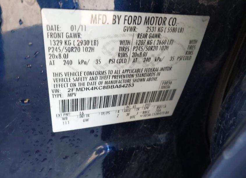 Photo 9 of 2011 Ford Edge LIMITED (VIN 2FMDK4KC8BBA84253)