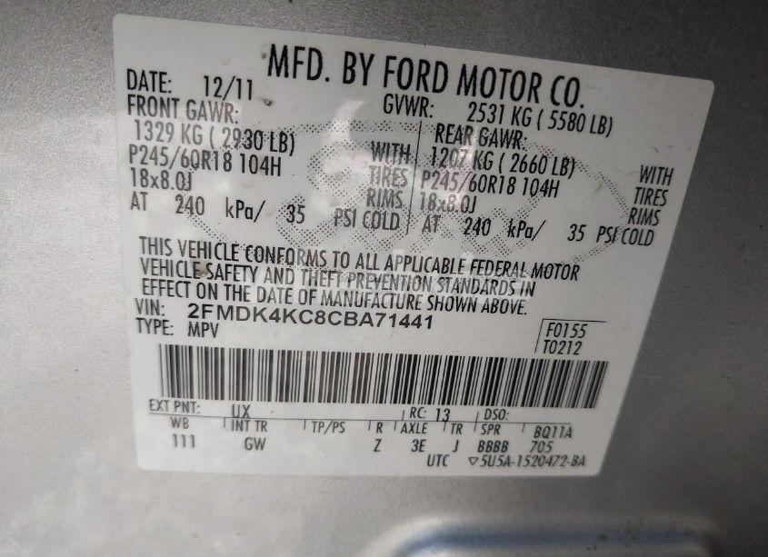 Photo 9 of 2012 Ford Edge LIMITED (VIN 2FMDK4KC8CBA71441)