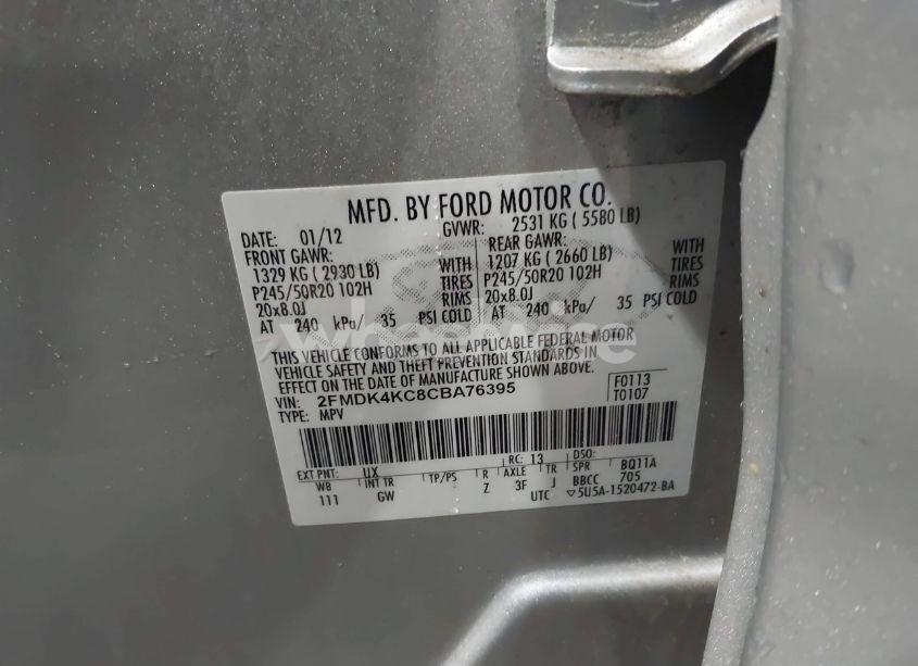 Photo 9 of 2012 Ford Edge LIMITED (VIN 2FMDK4KC8CBA76395)