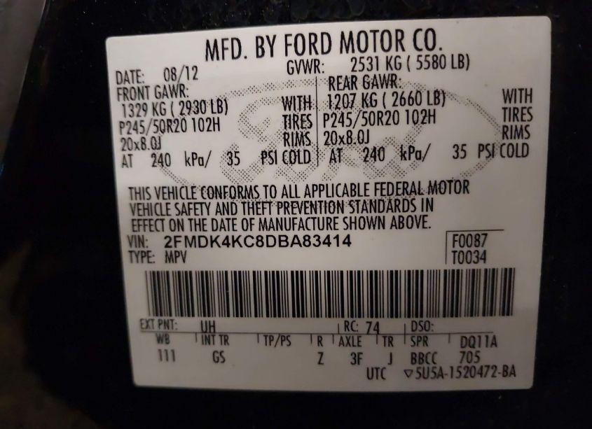 Photo 9 of 2013 Ford Edge LIMITED (VIN 2FMDK4KC8DBA83414)