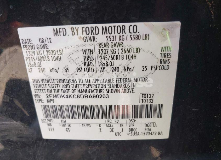 Photo 9 of 2013 Ford Edge LIMITED (VIN 2FMDK4KC8DBA90203)