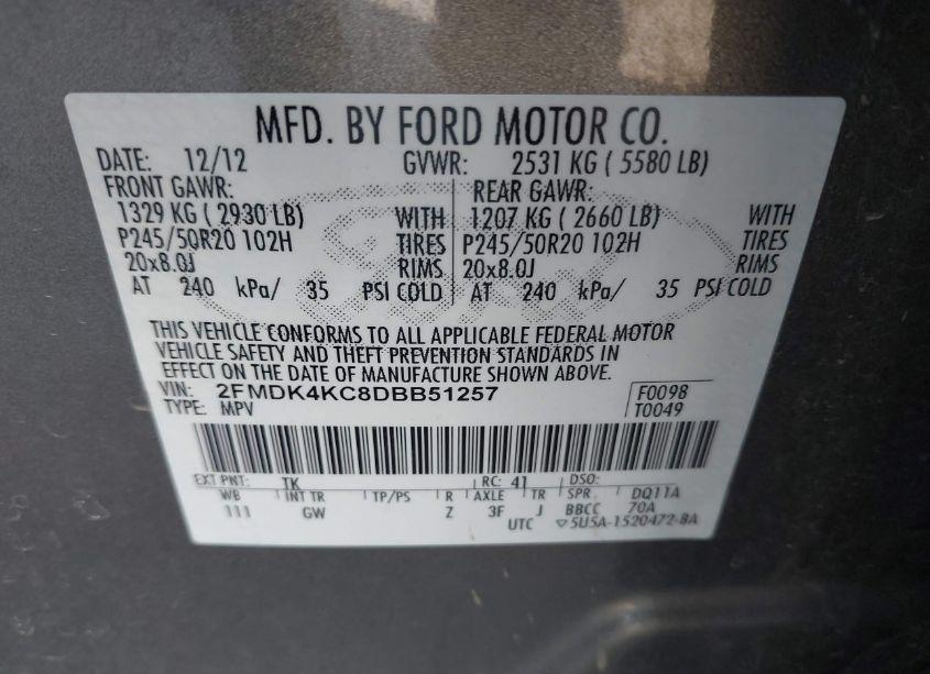 Photo 9 of 2013 Ford Edge LIMITED (VIN 2FMDK4KC8DBB51257)