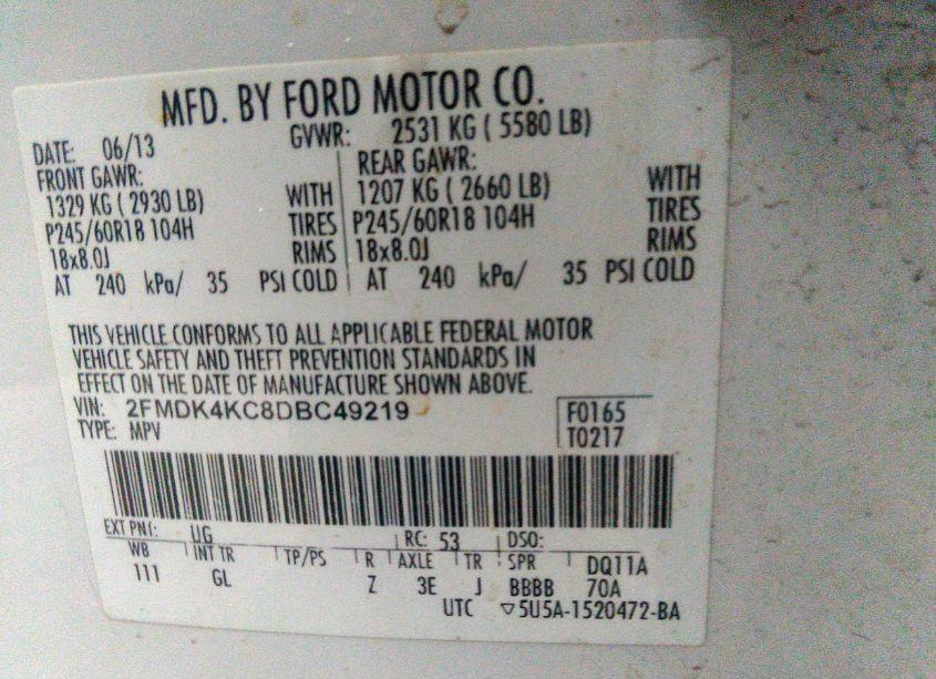 Photo 9 of 2013 Ford Edge LIMITED (VIN 2FMDK4KC8DBC49219)